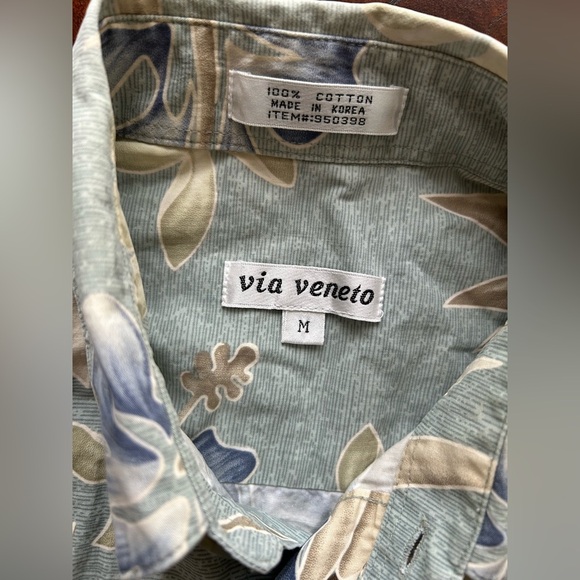 VIA VENETO Floral Blue and Beige Men's Shirt SIZE M 100% cotton - Picture 3 of 6